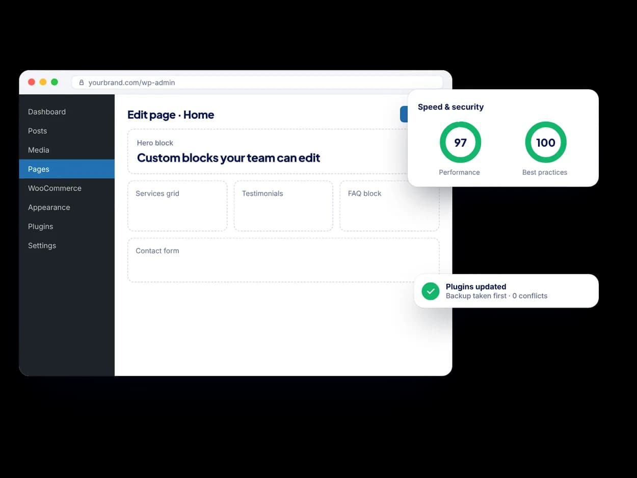 WordPress Development & Optimisation: example of the dashboards, apps and workflows we build